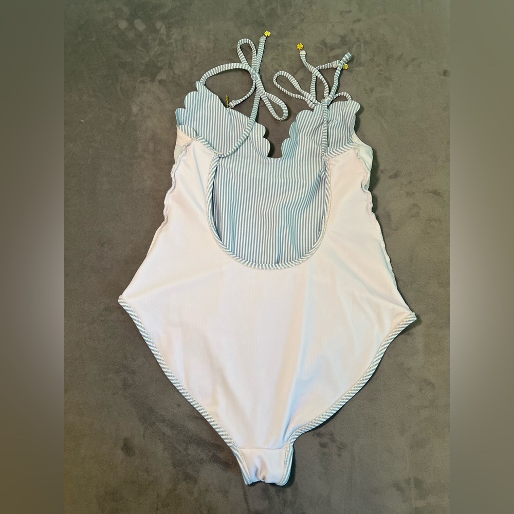 Jessica Simpson Under The Sea Scalloped Edge Stripped Halter One-Piece Swimsuit - Picture 11 of 15